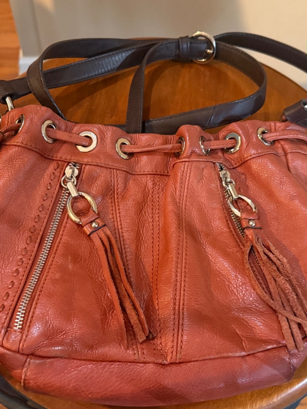 Makowsky leather hobo bag with leopard print lining